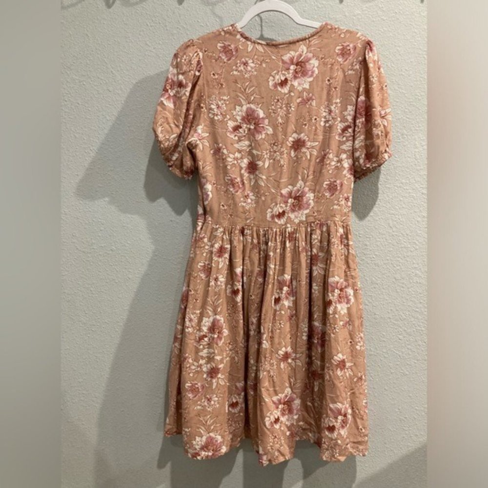 Jessakae Fairfarren Boho Cottagecore Prairie Floral Neutral Puff Sleeve Dress - Picture 11 of 12